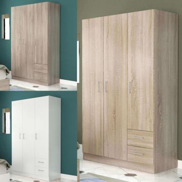 Armadio a 3 ante battenti e 2 cassetti 120x52x180h cm vari colori disponibili mod. Narciso