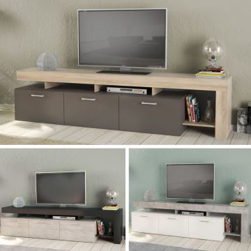 Porta tv mobile basso con mensola ripiani a vista e 3 cassetti vari colori mod. Vale