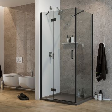 Box Doccia 100x90 CM H190 Trasparente con mod. Flip Black Anta + Fisso