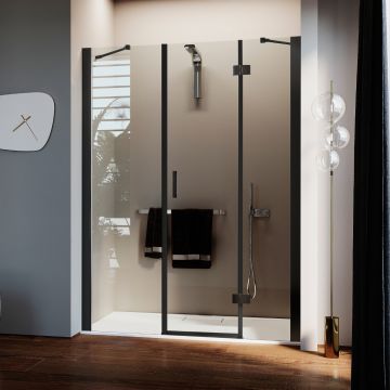 Porta Doccia 95CM H190 Vetro Trasparente mod. Flip Black Anta + Fisso