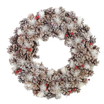 Ghirlanda NataliziaTondainnevatacon bacche e pigne naturaleø 30 cm mod. Snow