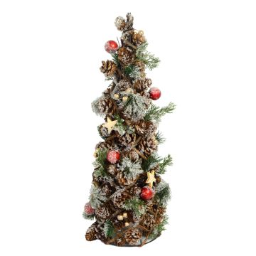 Decorazione Natalizia Albero Natale innevato da appoggio con bacche rosse e pigne in metallo ø19 h 50 cm
