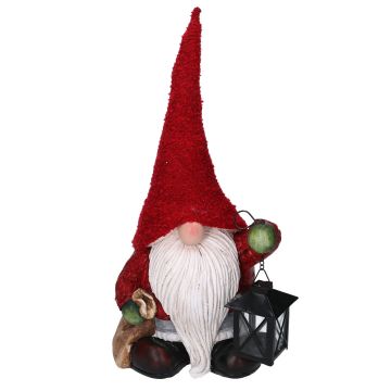 Gnomo da giardino con Lanterna Rosso in resina 23,5x17 h 50 cm