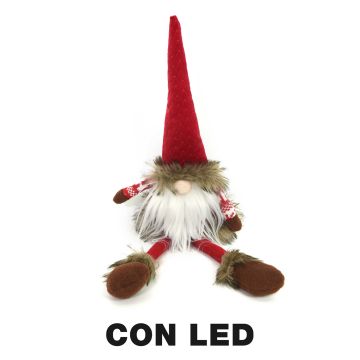 Gnomo Seduto con Led Natalizio Rosso in tessuto 15x11 h 55 cm