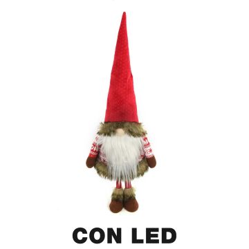 Gnomo Decorativo con Led Rosso in tessuto 30x20 h 90 cm