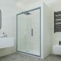 Porta doccia scorrevole 160 CM H 200 Vetro Trasparente Profilo Blu Navy mod. Deco