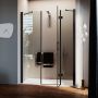 Porta Doccia 145CM H190 Vetro Trasparente mod. Flip Black Anta + Fisso