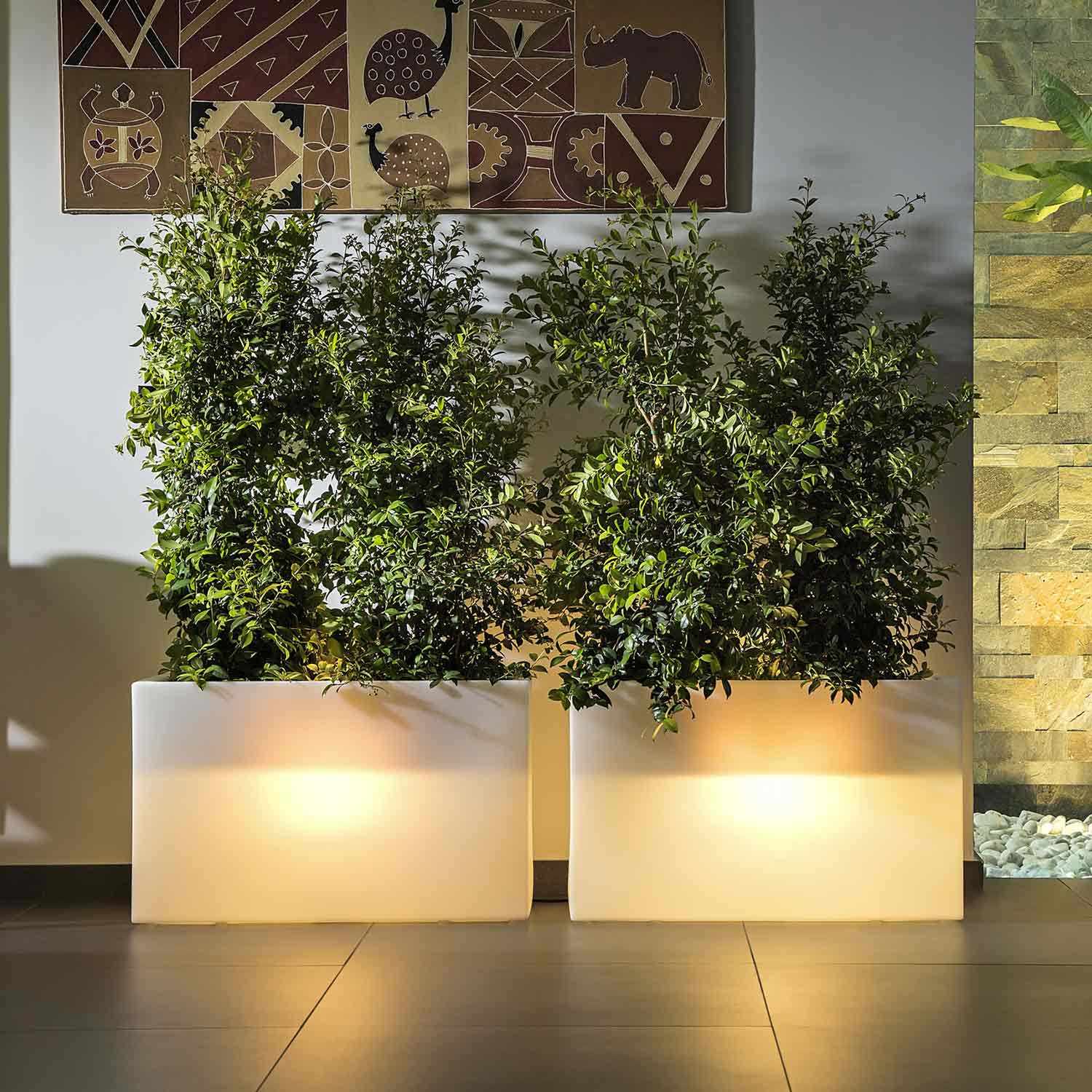 Image of Vaso Luminoso Fioriera In Resina Rettangolare H 80 CM Led Multicolor Batteria Solare mod. Flowerpot Top Bright