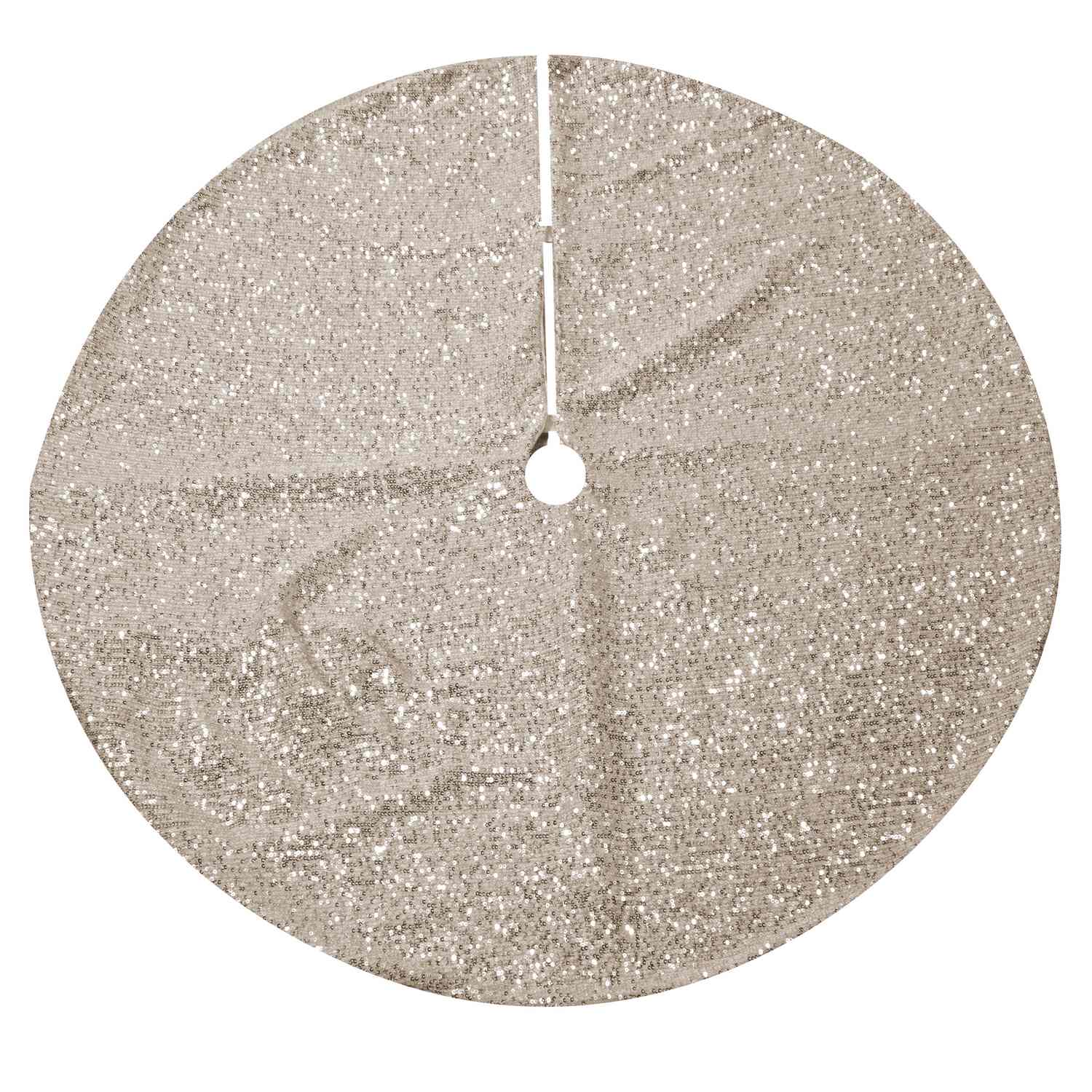 Image of Copribase albero di Natale Champagne in tessuto con paillettes